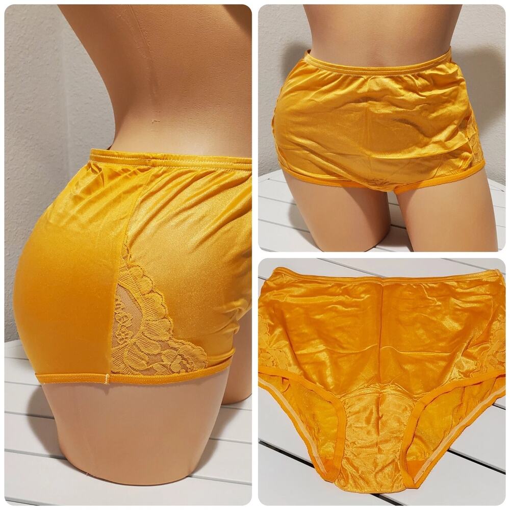 Vanity Fair Lace Nouveau Nylon Full Cut Panty Lace Shiny Orange Tart
